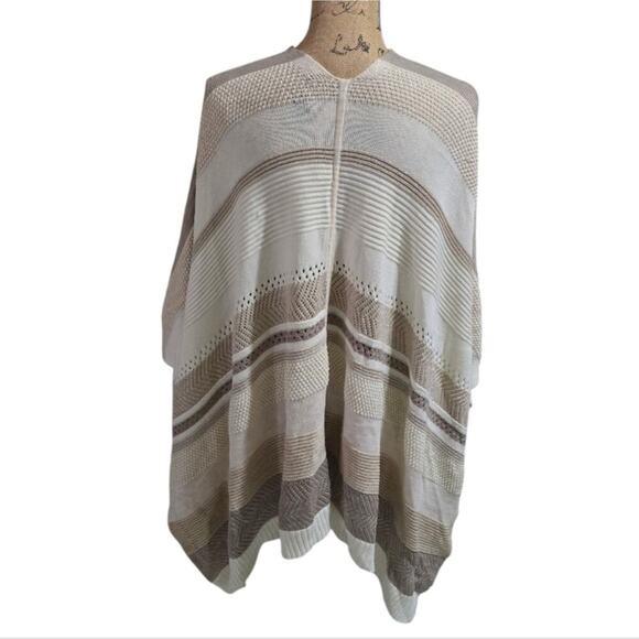 Whbm neutral Metallic Cozy Striped Wool Blend Sweater Poncho XS Small New - Picture 2 of 10